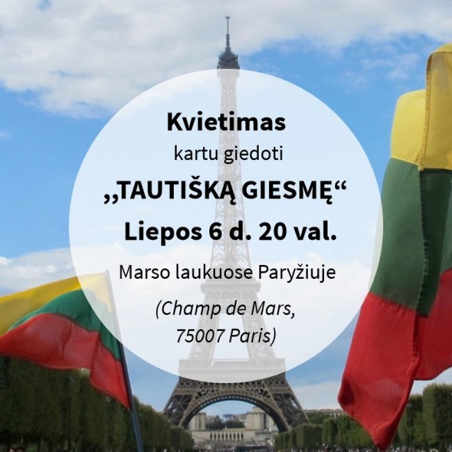 Kvietimas liepos 6 d. giedoti ,,Tautišką giesmę“