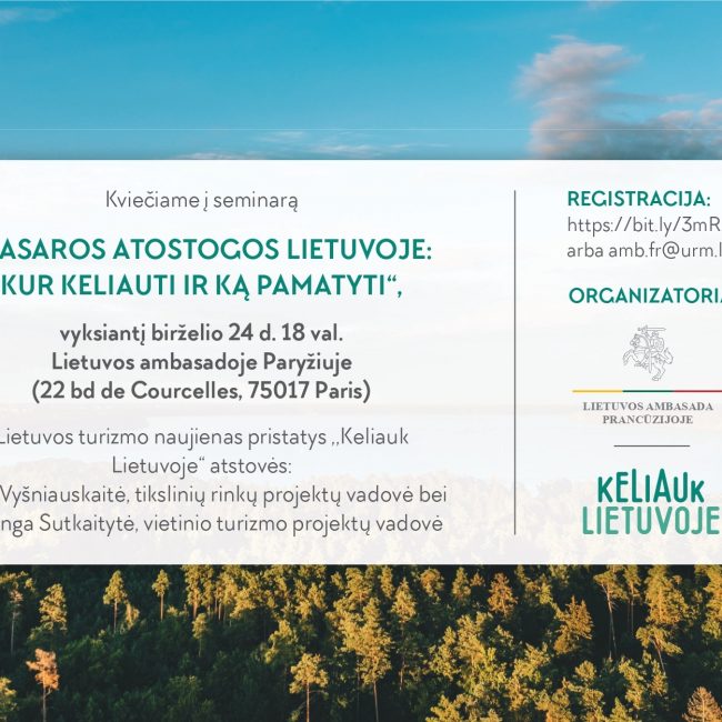 Praleiskite vasaros atostogos Lietuvoje – kvietimas į seminarą birželio 24 d. Lietuvos ambasadoje Paryžiuje