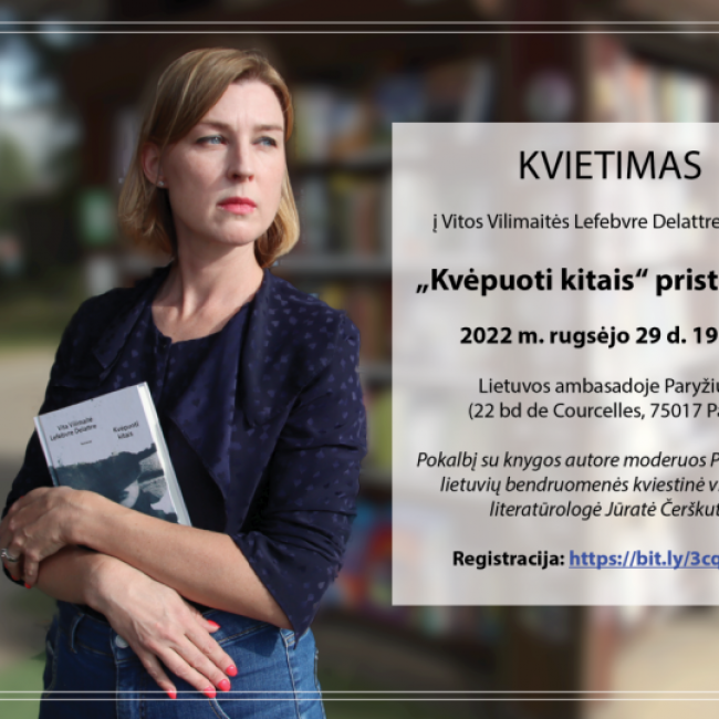 Kvietimas į Vitos Vilimaitės Lefebvre Delattre knygos „Kvėpuoti kitais“ pristatymą