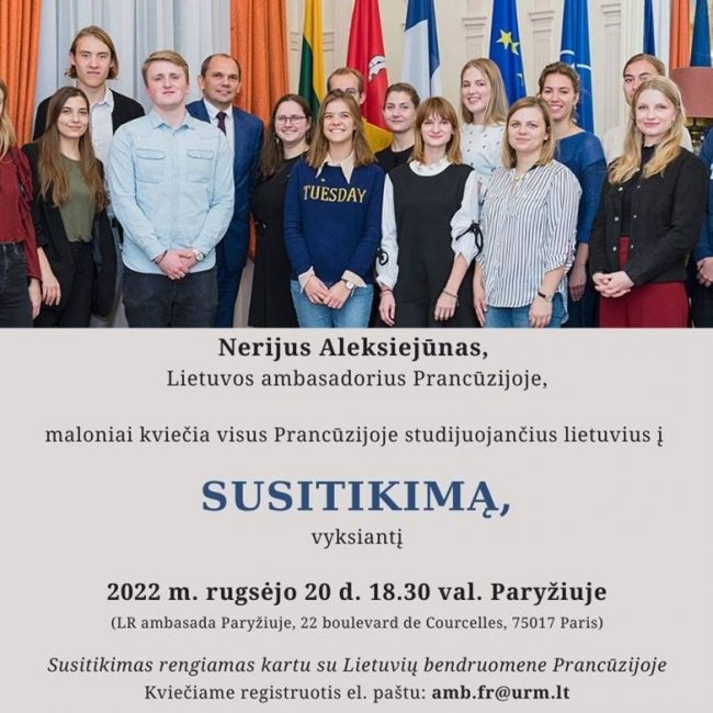 Kvietimas į Prancūzijoje studijuojančių lietuvių susitikimą