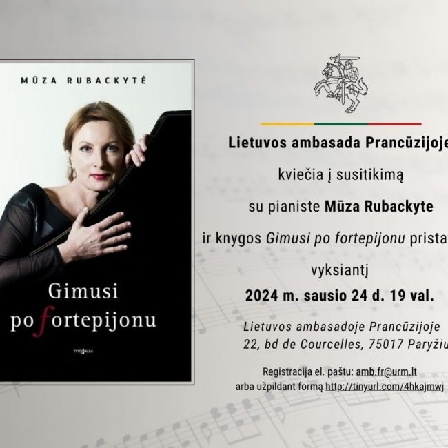 Kvietimas į susitikimą su pianiste prof. Mūza Rubackyte ir knygos „Gimusi po fortepijonu“ pristatymą