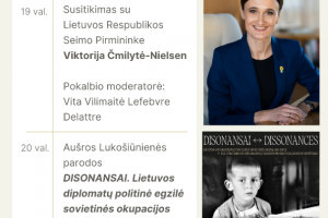 Kvietimas į susitikimą su LR Seimo Pirmininke Viktorija ČmilytėNielsen ir parodos „Disonansai. Lietuvos diplomatų politinė egzilė sovietinės okupacijos metu“ atidarymą