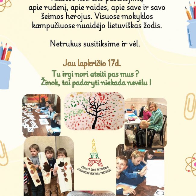 Prelato Jono Petrošiaus lituanistinės mokyklos Paryžiuje pamoka
