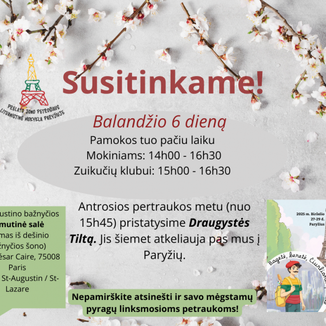Pamokos Balandžio 6 d. Prel. Jono Petrošiaus lituanistinėje mokykloje