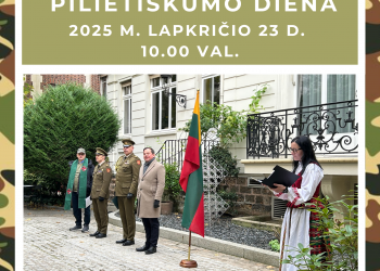 Kvietimas į Pilietiškumo dieną Lietuvos ambasadoje Paryžiuje 2025 m. lapkričio 23 d.