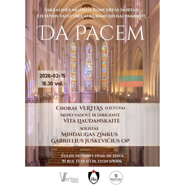 SAKRALINĖS MUZIKOS KONCERTAS SKIRTAS LIETUVOS VALSTYBĖS ATKŪRIMO DIENAI PAMINĖTI Lione