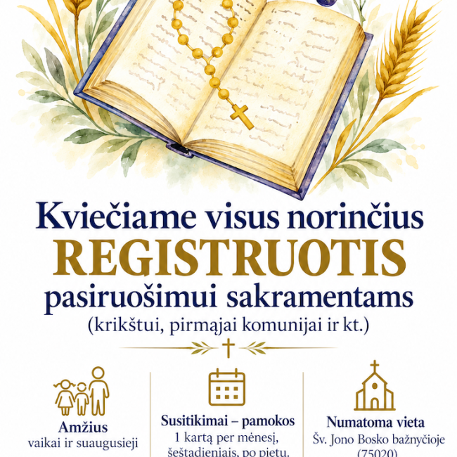 Kviečiame visus norinčius registruotis pasiruošimui sakramentams (Paryžiuje)